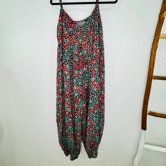 Anthropologie Women's Printed Smocked Button Front Lounge Jumpsuit SZ LG - Picture 1 of 15